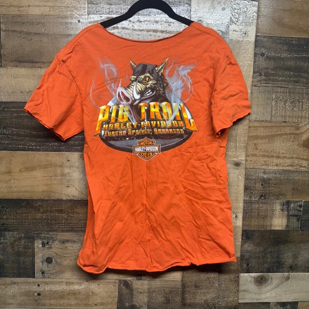 Harley Davidson Pit Trail T Shirt Womens XL Orange Graphic Tee‎